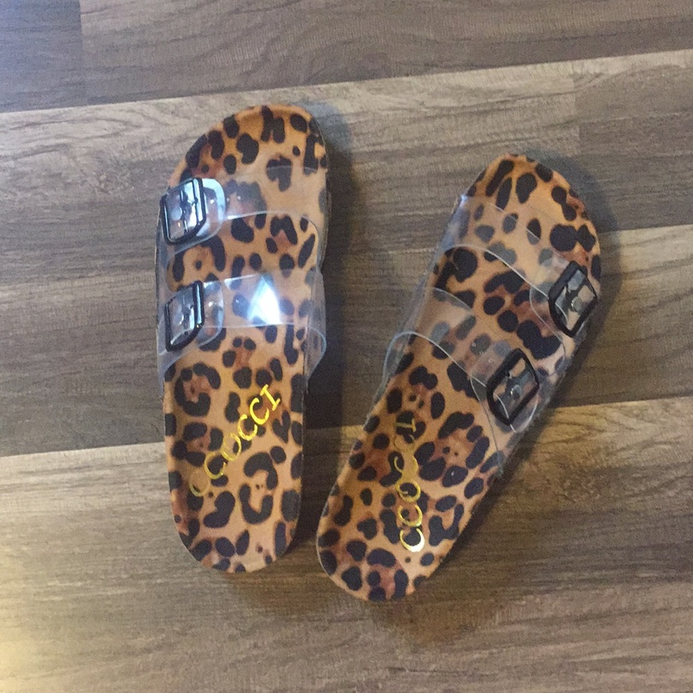 Leopard slide sandals